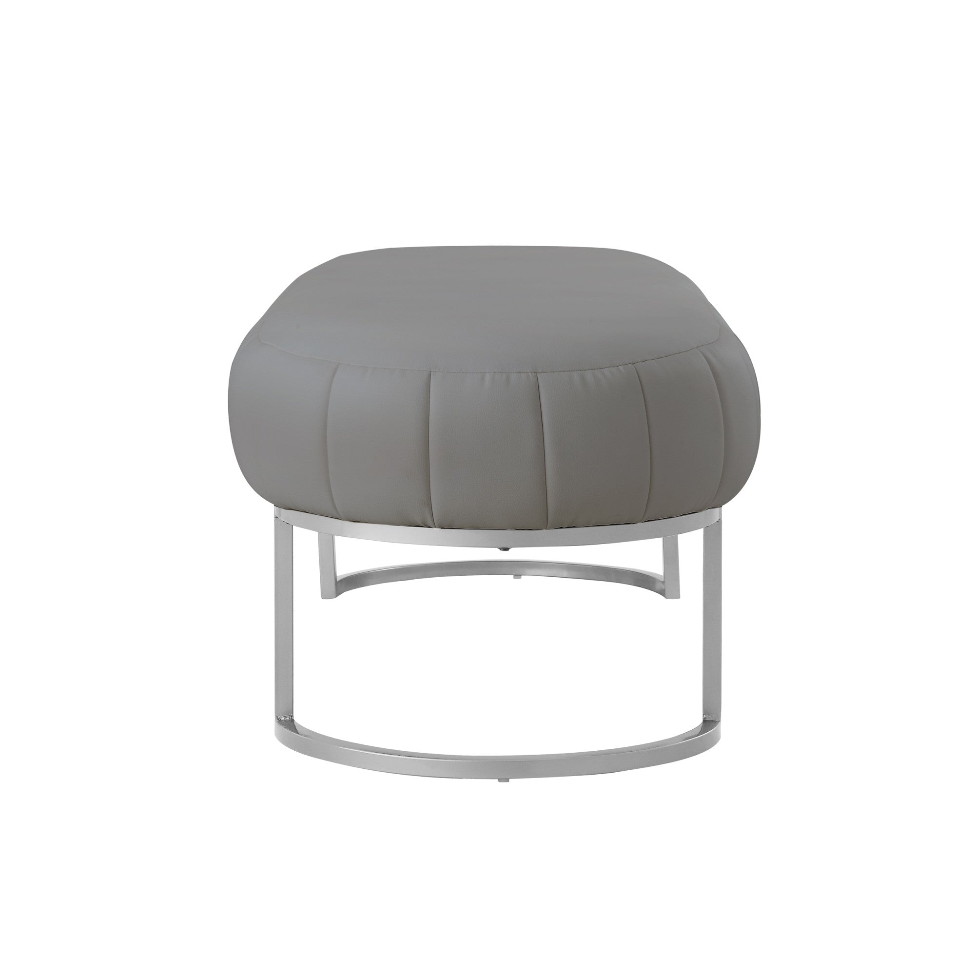 53" Gray And Silver Upholstered Faux Leather Bench