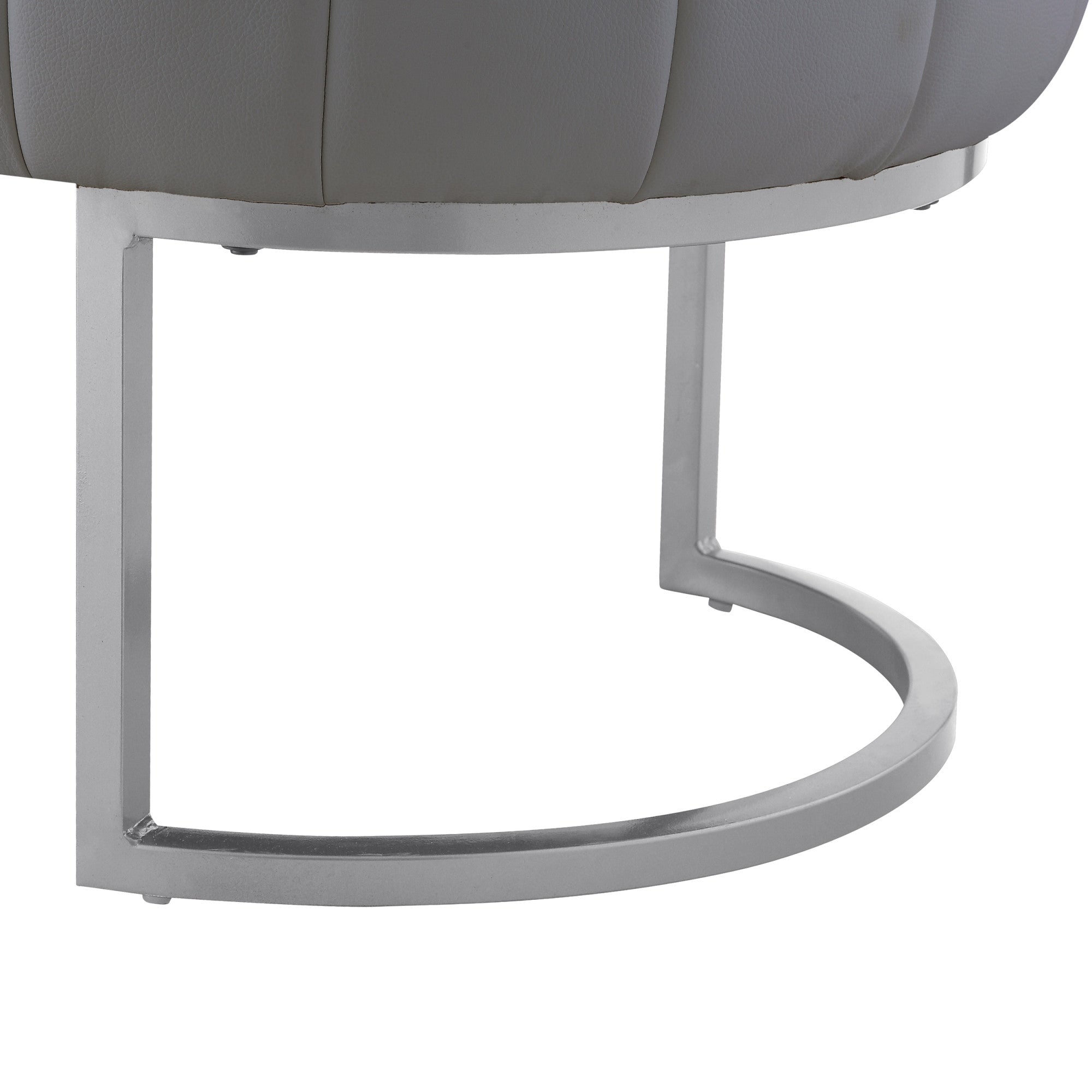 53" Gray And Silver Upholstered Faux Leather Bench