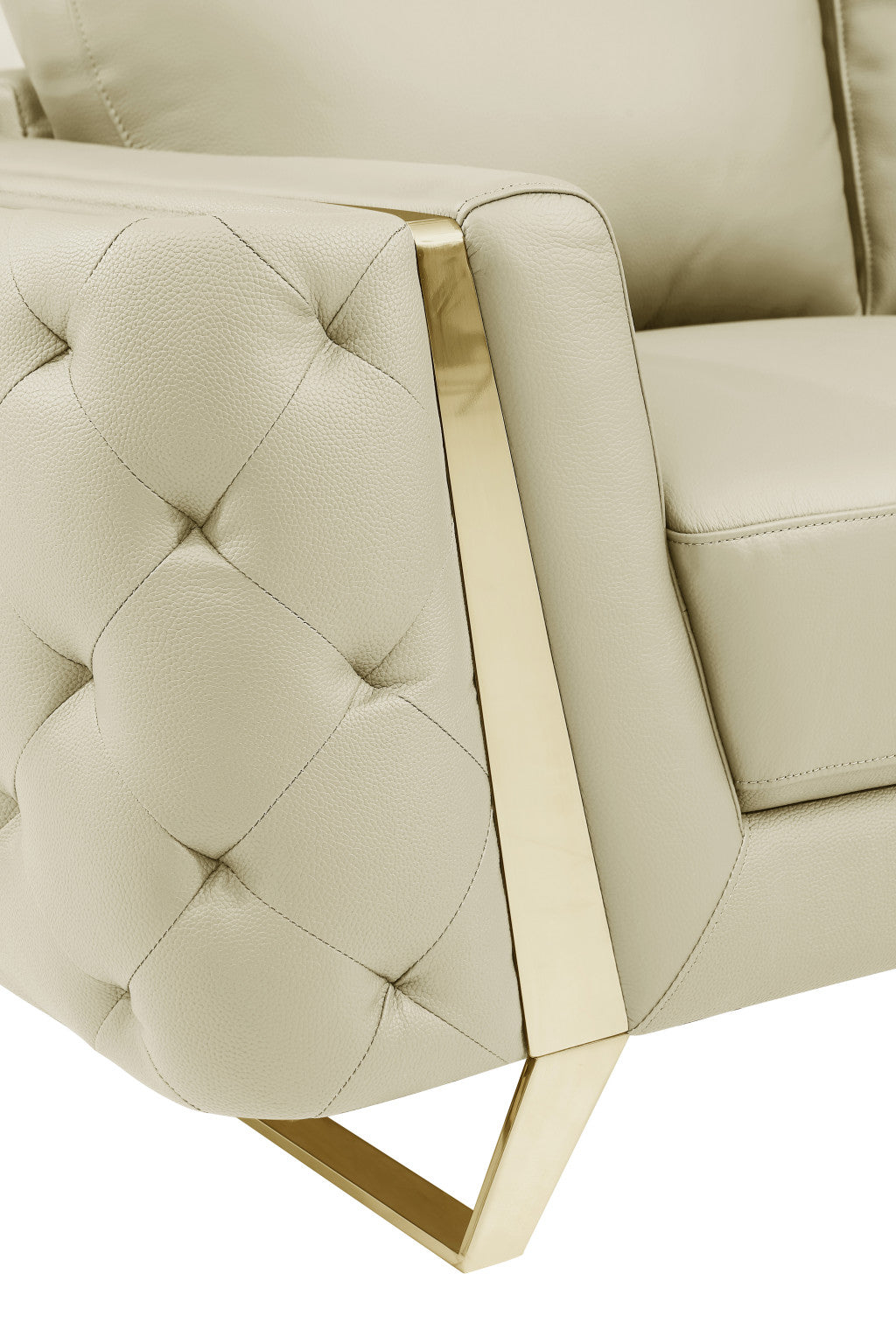 90" Beige Italian Leather And Gold Standard Sofa
