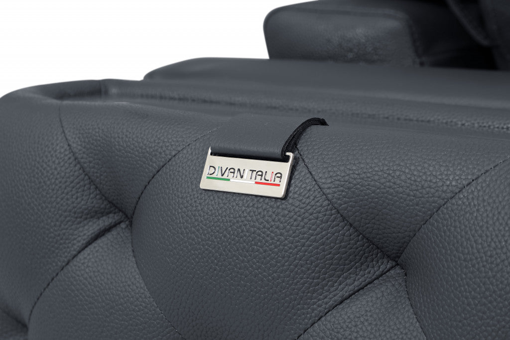 90" Dark Gray Italian Leather And Chrome Standard Sofa