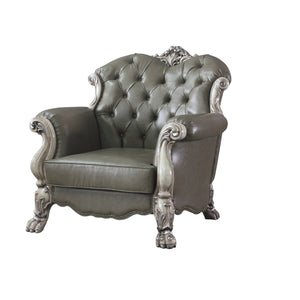 45" Bone White Faux Leather And Vintage Bone White Arm Chair