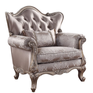 45" Champagne Fabric Floral Tufted Arm Chair