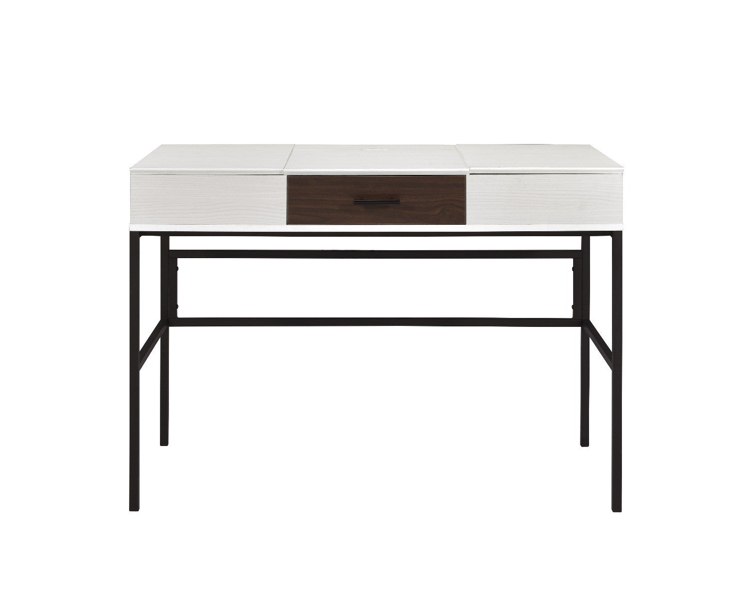 42" White Natural Wood and Black Rectangular Writing Desk with USB
