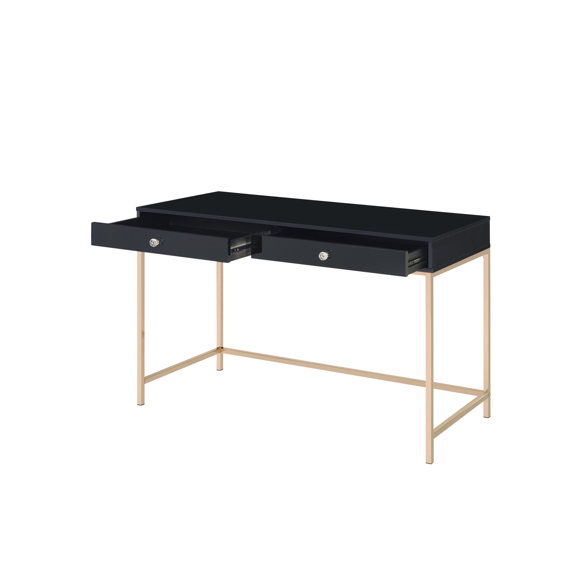 47" Black And Gold Wood Writing Desk With Two Drawers