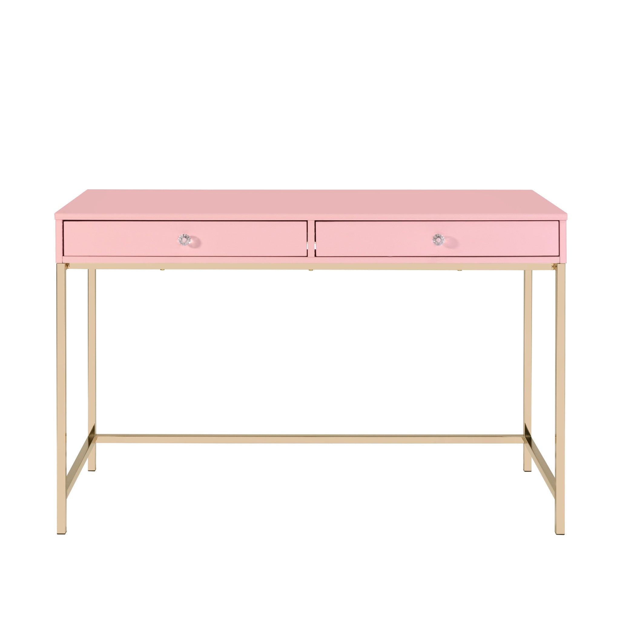 47" Pink And Gold Glam Rectangular Writing Desk With Two Drawers