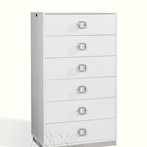 32" White Manufactured Wood + Solid Wood Stainless Steel Six Drawer Standard Chest