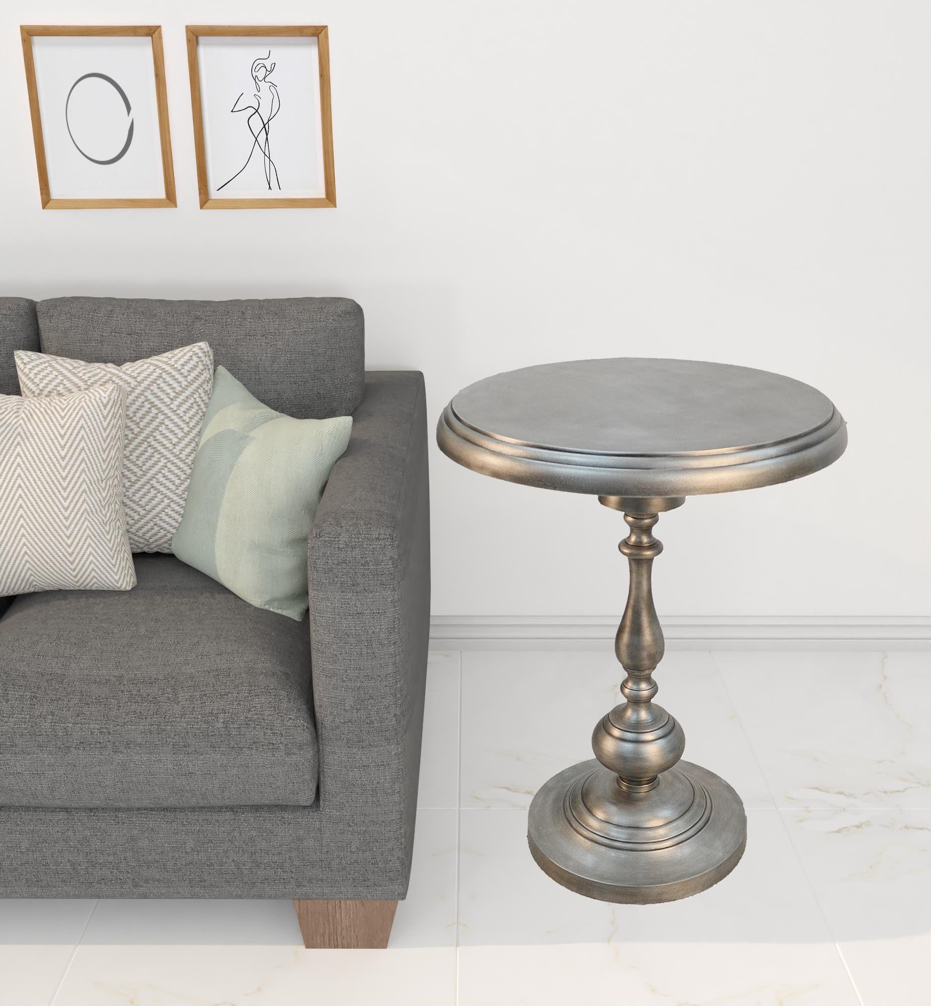 24" Antique Nickle Metal Round End Table