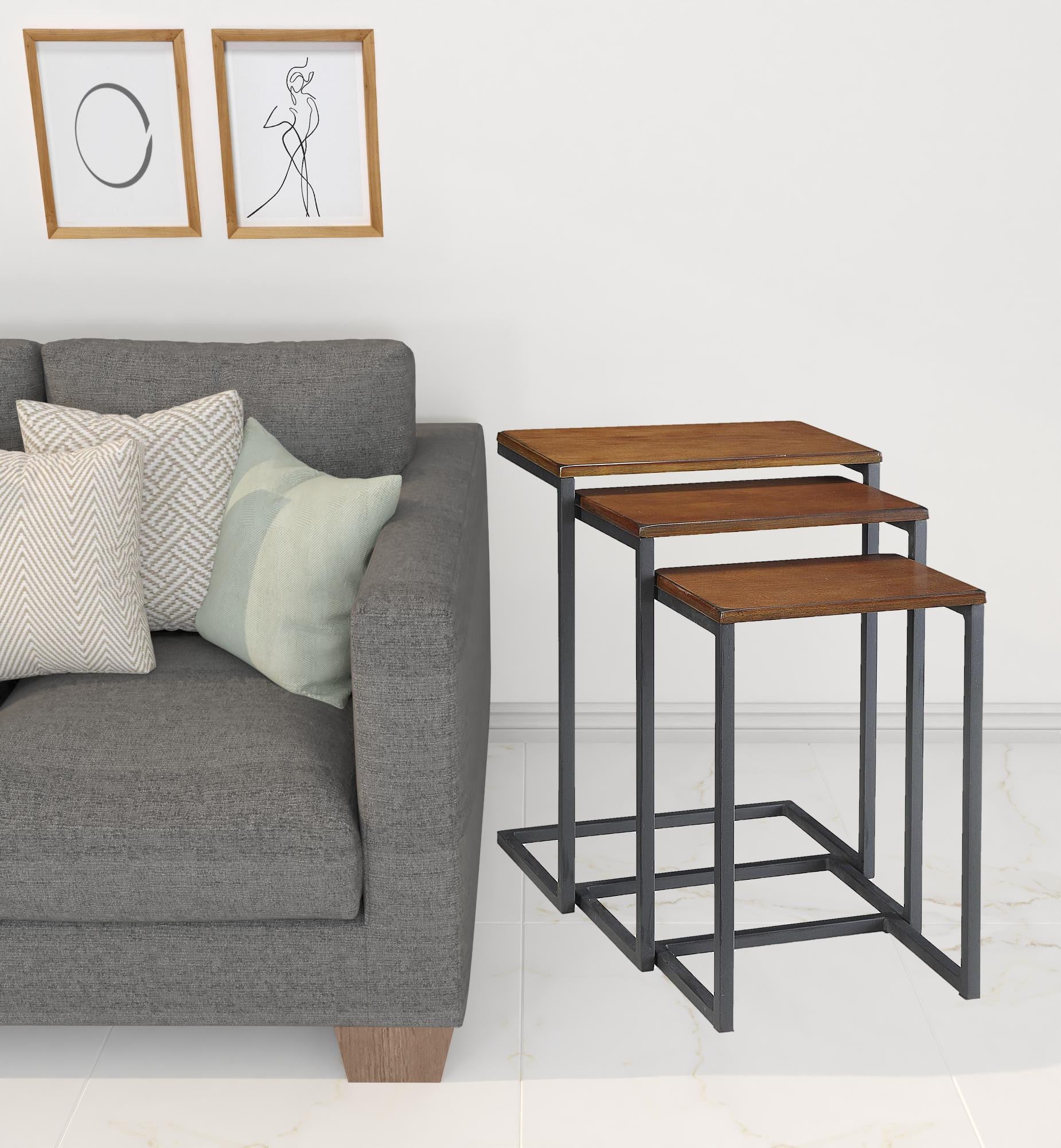 24" Black And Brown Manufactured Wood Rectangular End Table