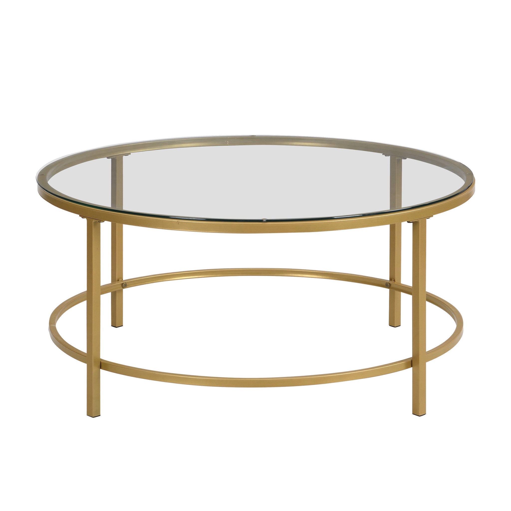 Gold And Clear Glass Round Coffee Table 36"