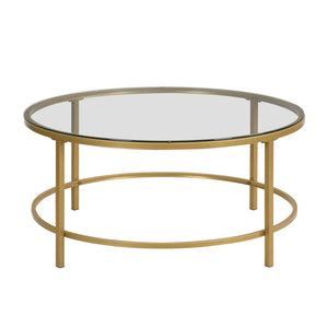 Gold And Clear Glass Round Coffee Table 36"