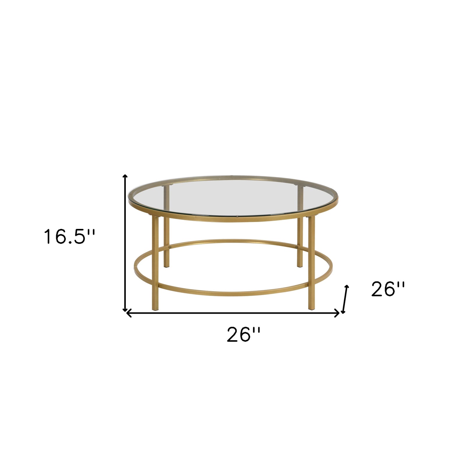 36" Gold And Clear Glass Round Coffee Table