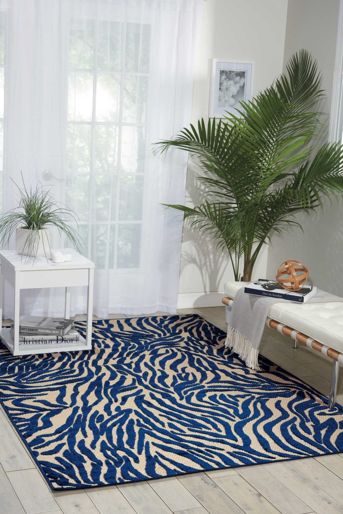 Navy Zebra Pattern Indoor Outdoor Area Rug - 5’ x 8’