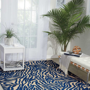 Navy Zebra Pattern Indoor Outdoor Area Rug - 5’ x 8’