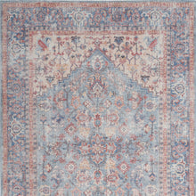 6' X 9' Blue And Orange Medallion Distressed Washable Area Rug
