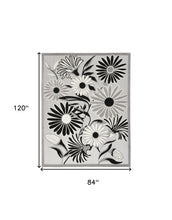 7' X 10' Black And White Floral Stain Resistant Non Skid Area Rug
