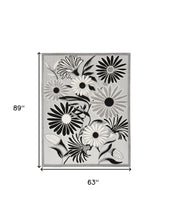 5' X 8' Black And White Floral Stain Resistant Non Skid Area Rug