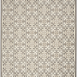 7' X 10' Ivory And Grey Fleur De Lis Stain Resistant Non Skid Area Rug