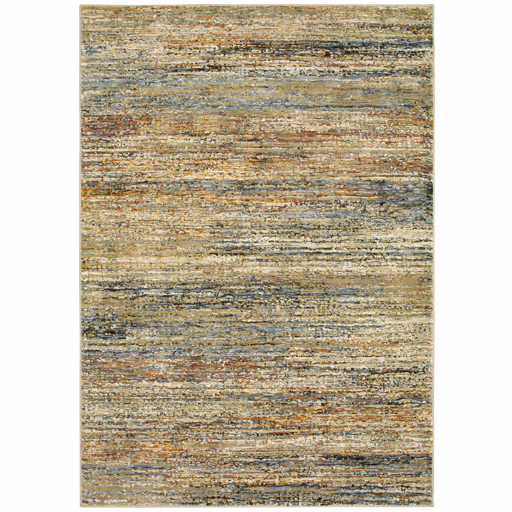 Gold Grey Tan Blue Green And Brown Abstract Power Loom Stain Resistant Area Rug - 2' x 3'
