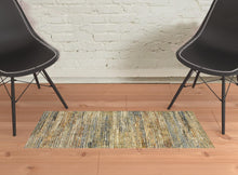 Gold Grey Tan Blue Green And Brown Abstract Power Loom Stain Resistant Area Rug - 2' x 3'