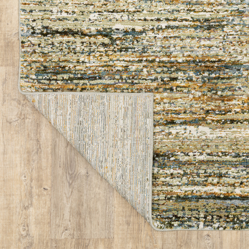 Gold Grey Tan Blue Green And Brown Abstract Power Loom Stain Resistant Area Rug - 2' x 3'