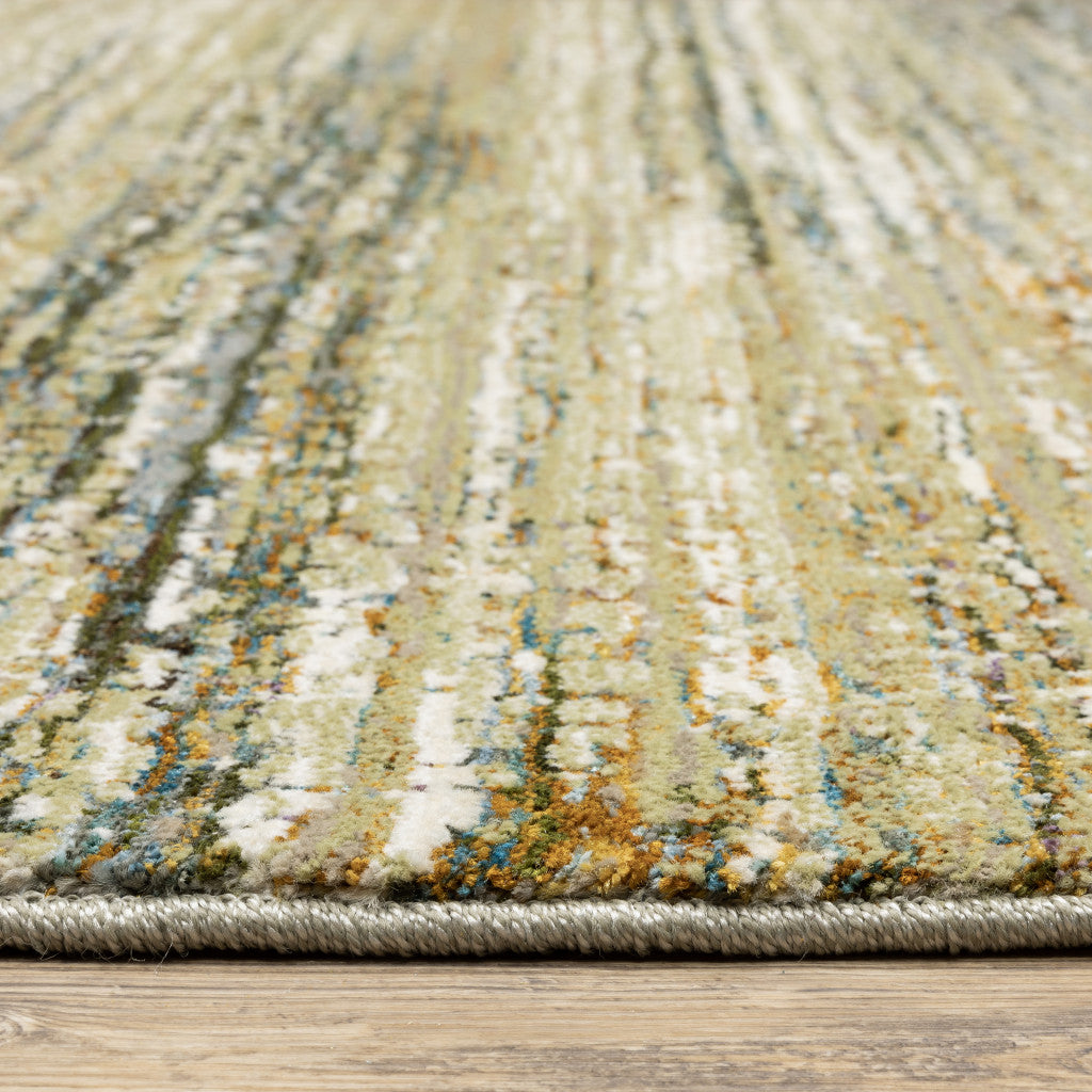 Gold Grey Tan Blue Green And Brown Abstract Power Loom Stain Resistant Area Rug - 2' x 3'