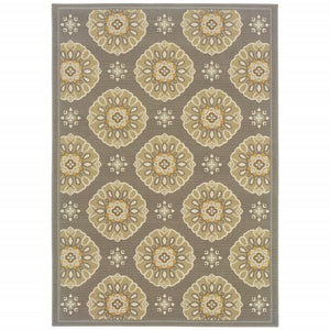 2' X 4' Grey Floral Stain Resistant Indoor Outdoor Area Rug