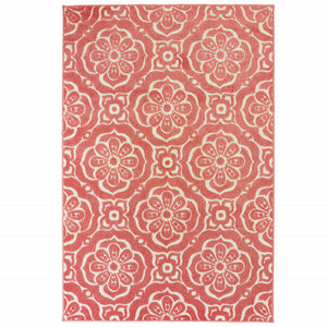 6' X 9' Pink Floral Stain Resistant Indoor Outdoor Area Rug