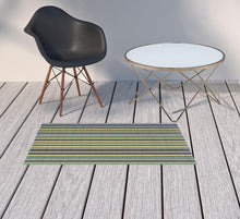 2' X 4' Blue Striped Stain Resistant Indoor Outdoor Area Rug