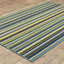 2' X 4' Blue Striped Stain Resistant Indoor Outdoor Area Rug
