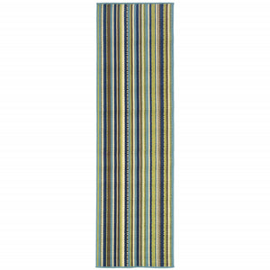 Blue Striped Stain Resistant Indoor Outdoor Area Rug - 2' x 8'