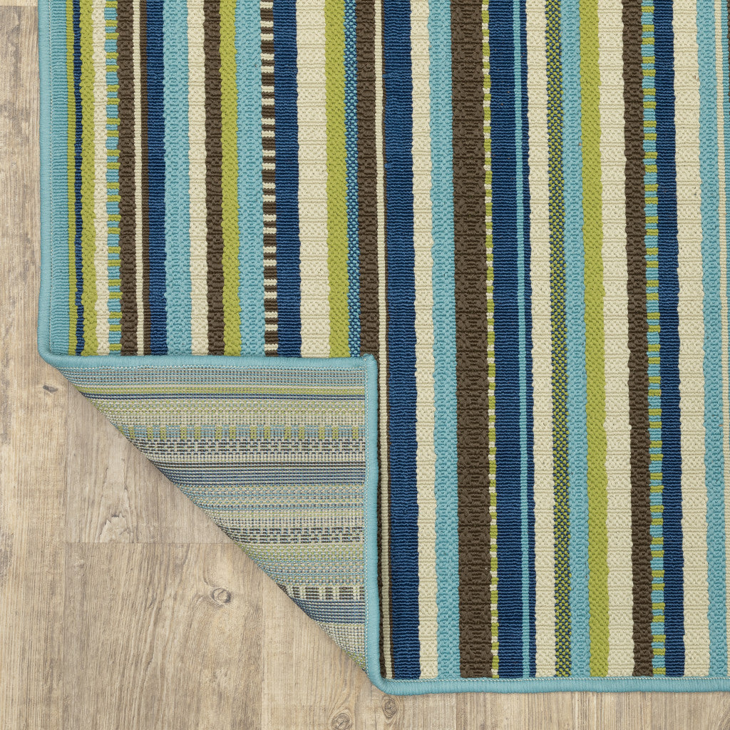 Blue Striped Stain Resistant Indoor Outdoor Area Rug - 2' x 8'