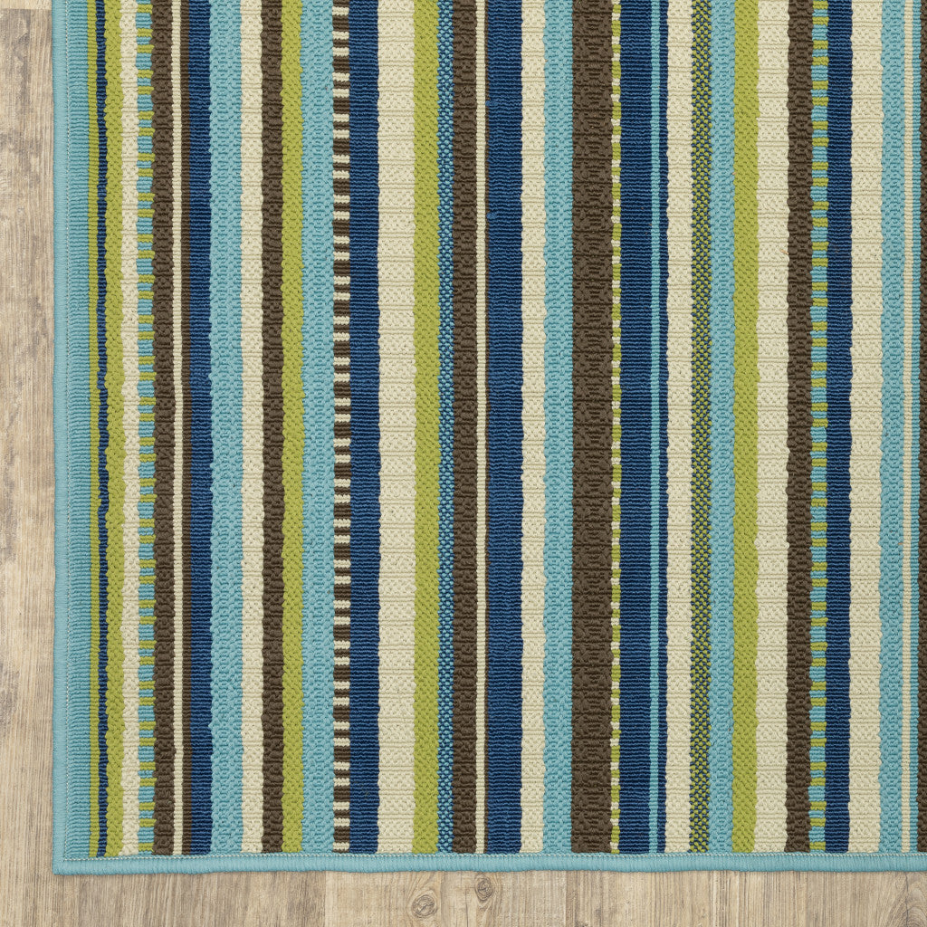 Blue Striped Stain Resistant Indoor Outdoor Area Rug - 2' x 8'