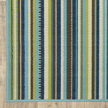 Blue Striped Stain Resistant Indoor Outdoor Area Rug - 2' x 8'