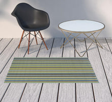 3' X 5' Blue Striped Stain Resistant Indoor Outdoor Area Rug