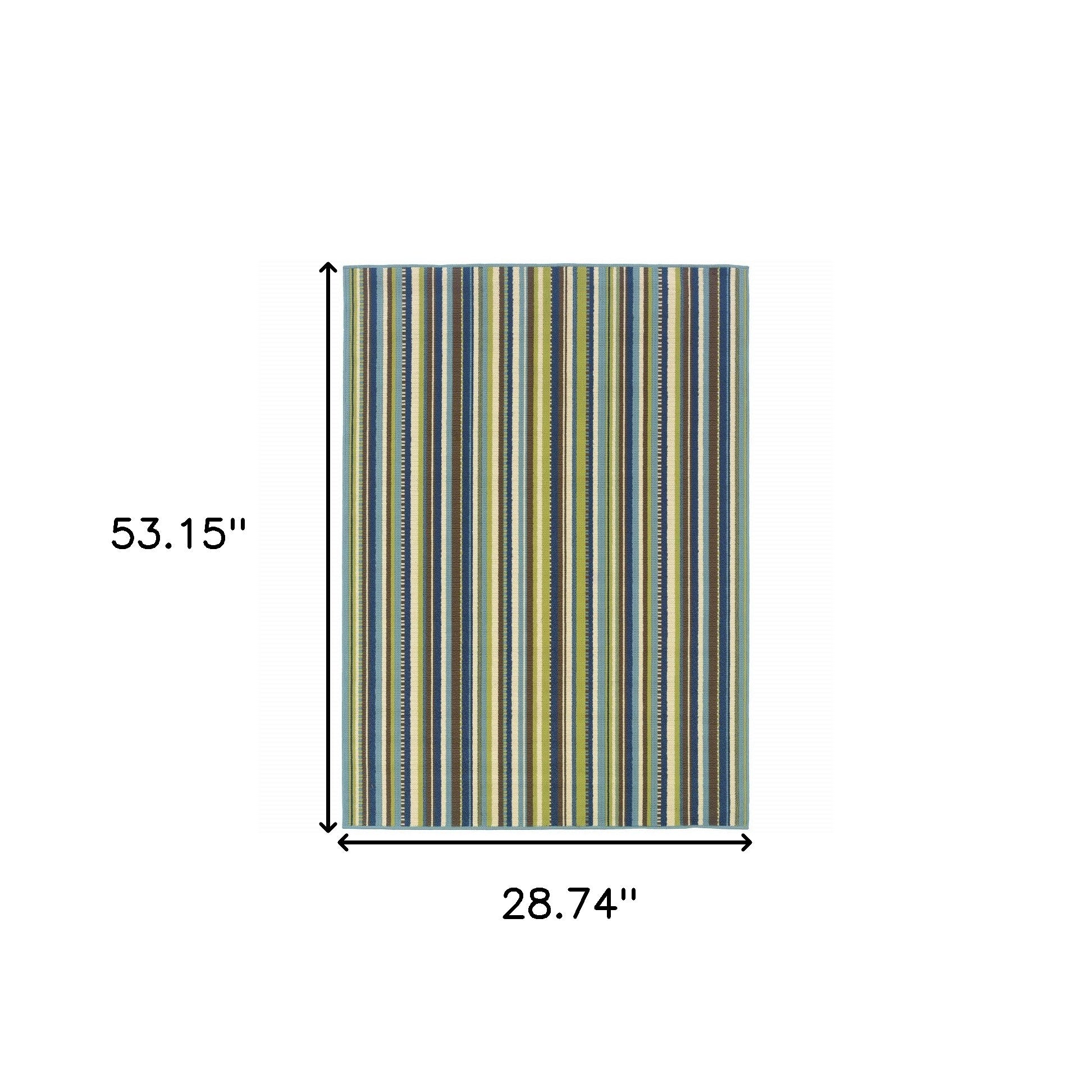 3' X 5' Blue Striped Stain Resistant Indoor Outdoor Area Rug