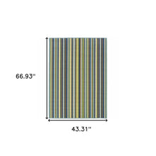 4' X 6' Blue Striped Stain Resistant Indoor Outdoor Area Rug