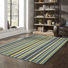 4' X 6' Blue Striped Stain Resistant Indoor Outdoor Area Rug