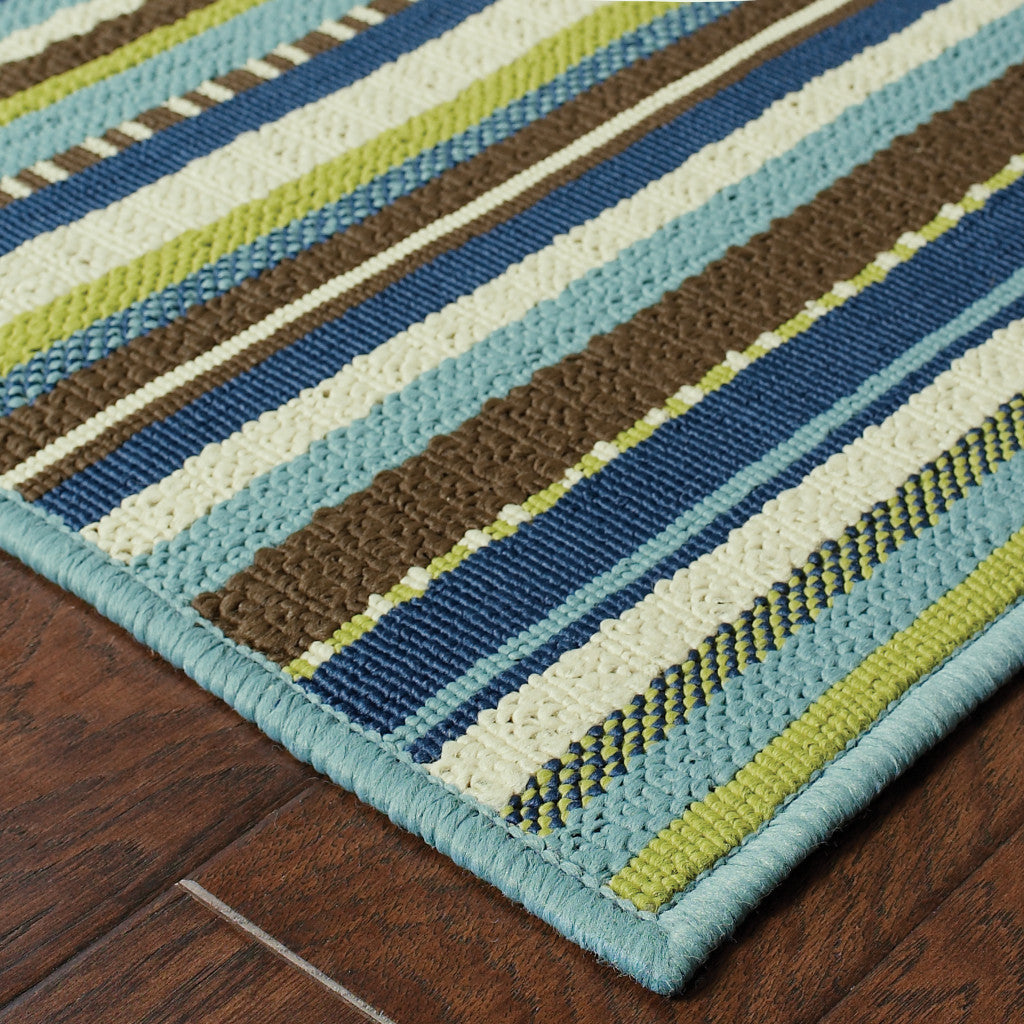 4' X 6' Blue Striped Stain Resistant Indoor Outdoor Area Rug