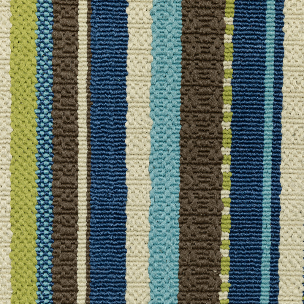 4' X 6' Blue Striped Stain Resistant Indoor Outdoor Area Rug