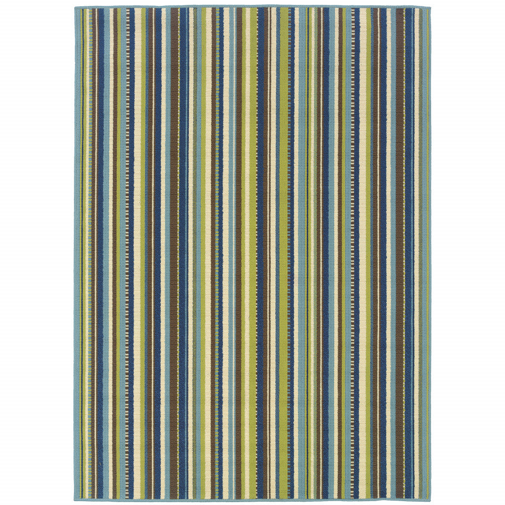 6' X 9' Blue Striped Stain Resistant Indoor Outdoor Area Rug