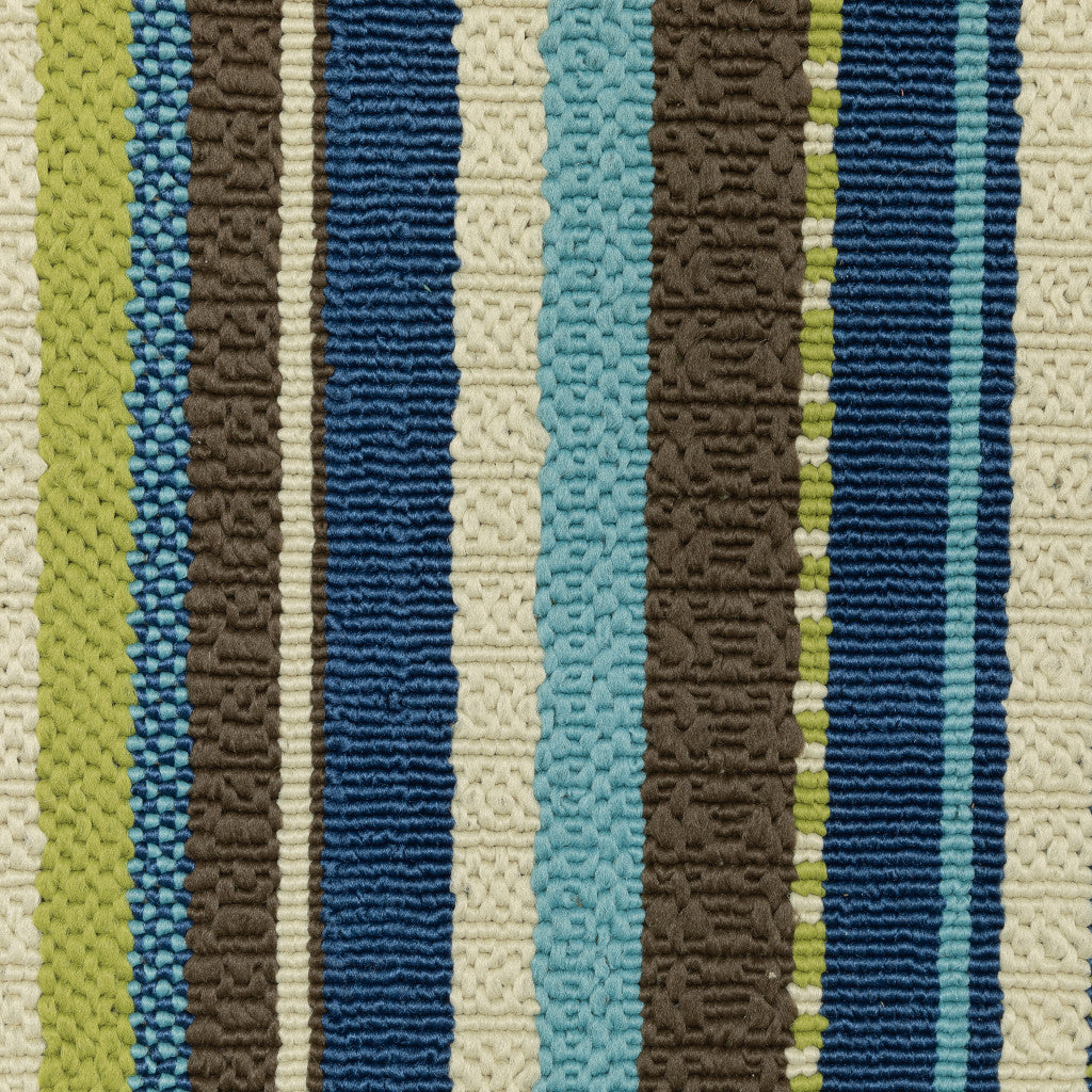 6' X 9' Blue Striped Stain Resistant Indoor Outdoor Area Rug