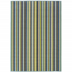 Blue Striped Stain Resistant Indoor Outdoor Area Rug - 8' x 11'