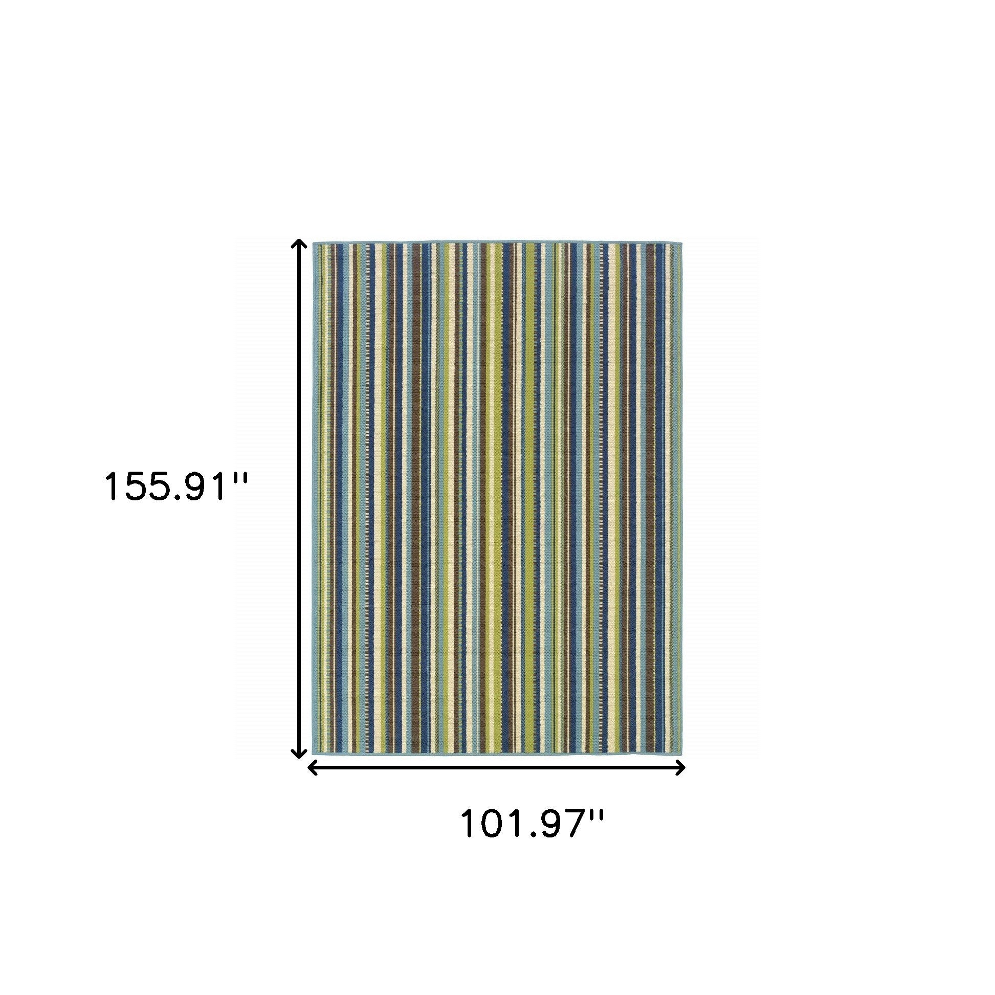 9' X 13' Blue Striped Stain Resistant Indoor Outdoor Area Rug
