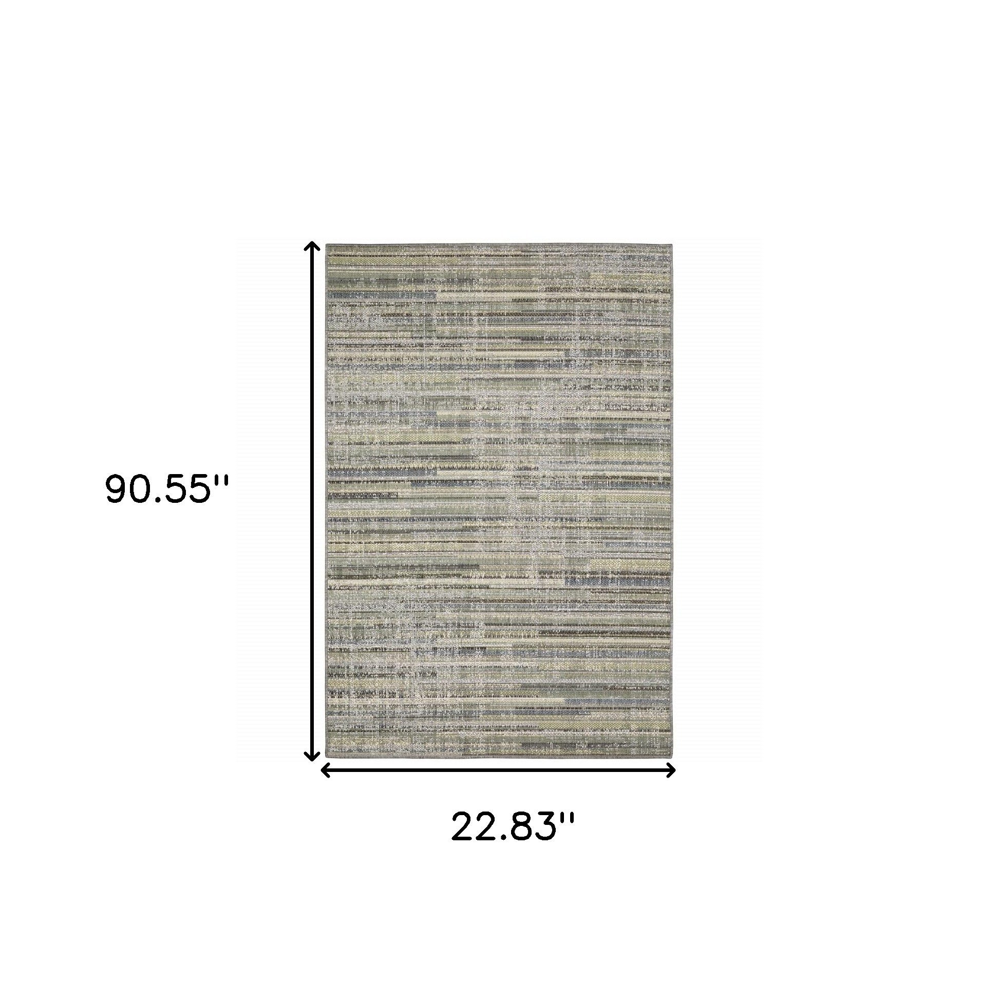 2' X 8' Blue Abstract Stain Resistant Indoor Outdoor Area Rug