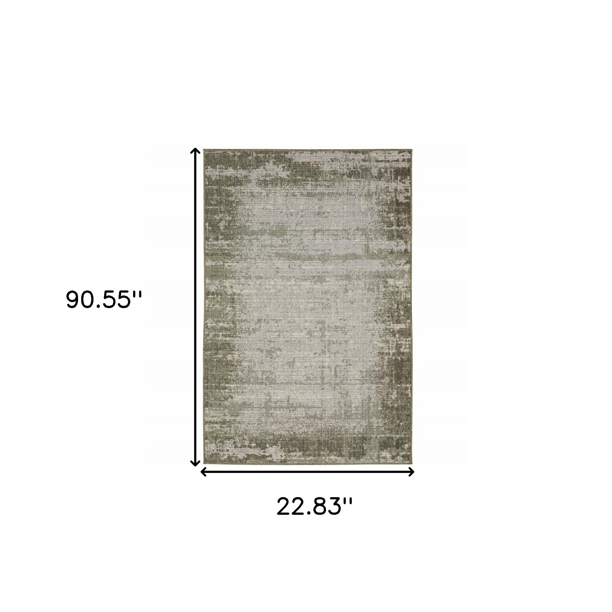 2' X 8' Green Abstract Stain Resistant Indoor Outdoor Area Rug