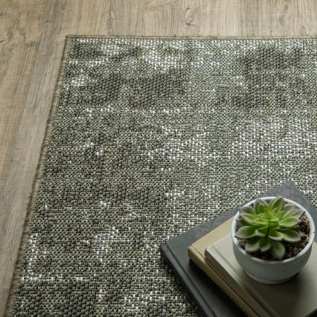 5' X 8' Green Abstract Stain Resistant Indoor Outdoor Area Rug