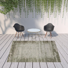 8' X 10' Green Abstract Stain Resistant Indoor Outdoor Area Rug