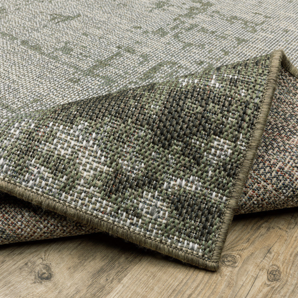 10' X 13' Green Abstract Stain Resistant Indoor Outdoor Area Rug