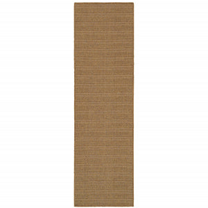 2' X 8' Tan Striped Stain Resistant Indoor Outdoor Area Rug
