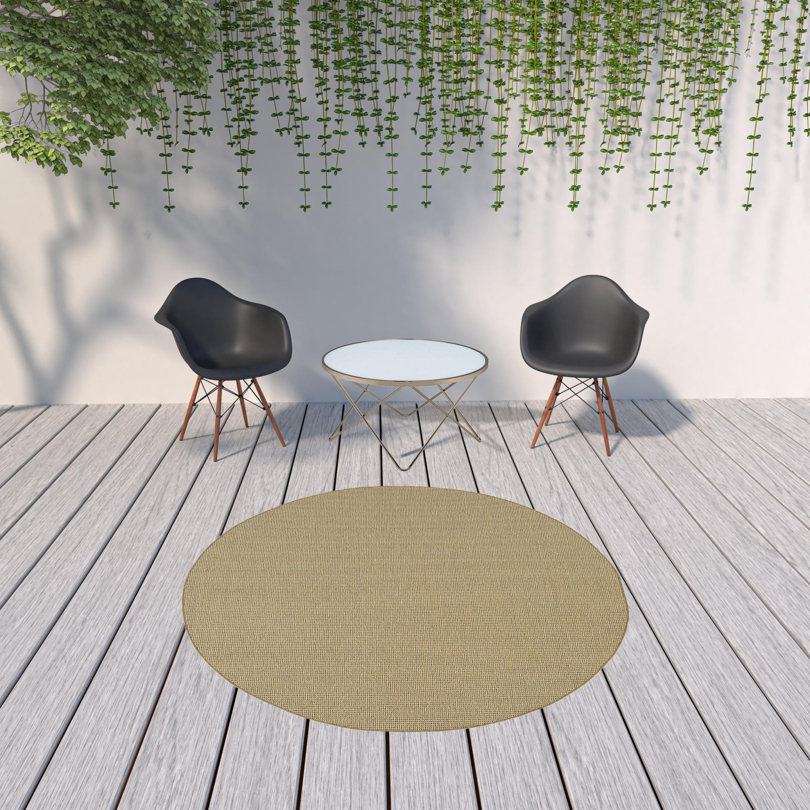 8' Round Sand Round Stain Resistant Indoor Outdoor Area Rug